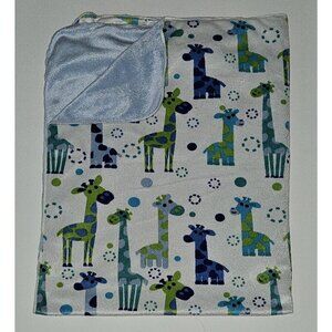RUNT 1478 Blue Green Giraffe Baby Blanket Fleece Soft Reversible Dots Circles